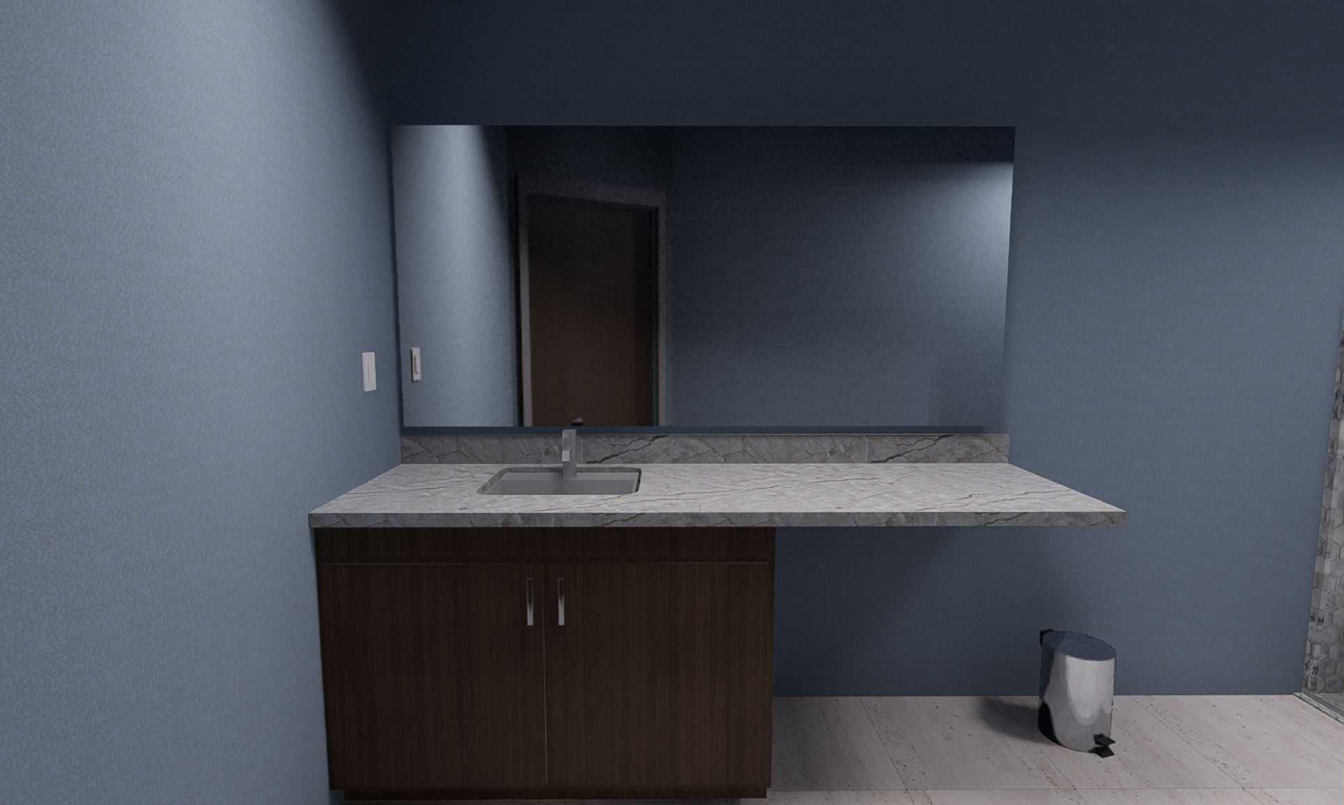 Hospital sink and mirror