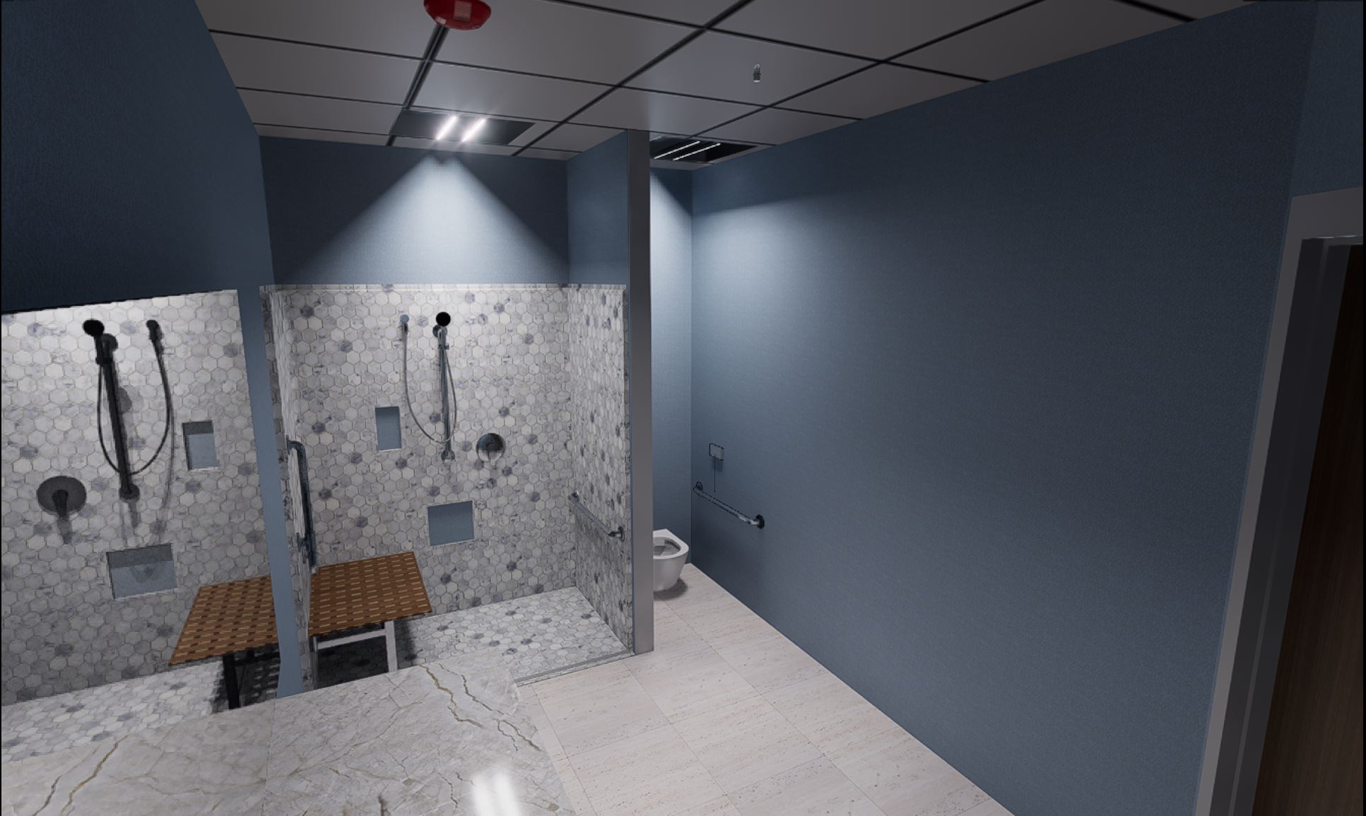 Hospital shower and toilet alternate view